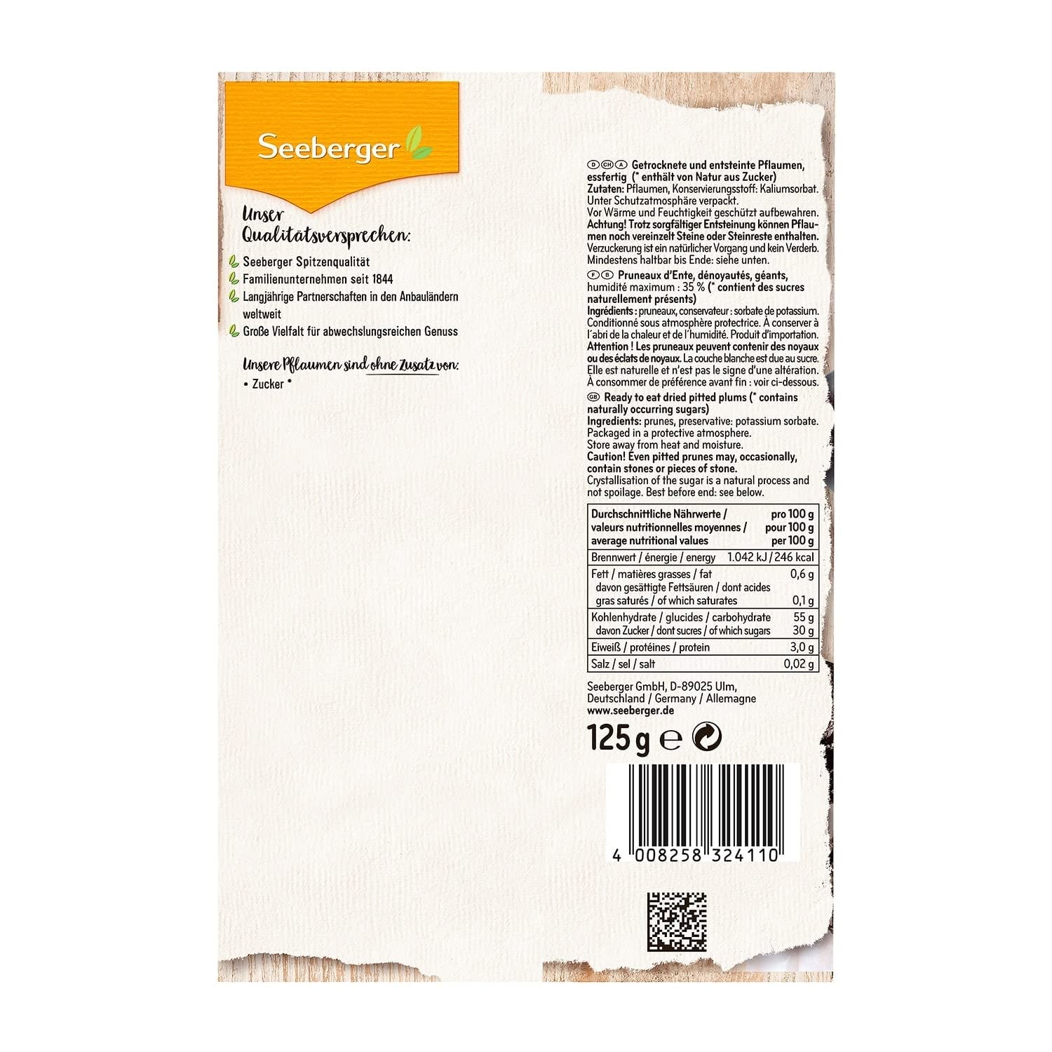 Prune Seeberger, fără sâmburi, 125 g Produse deshidratate Naty Shop