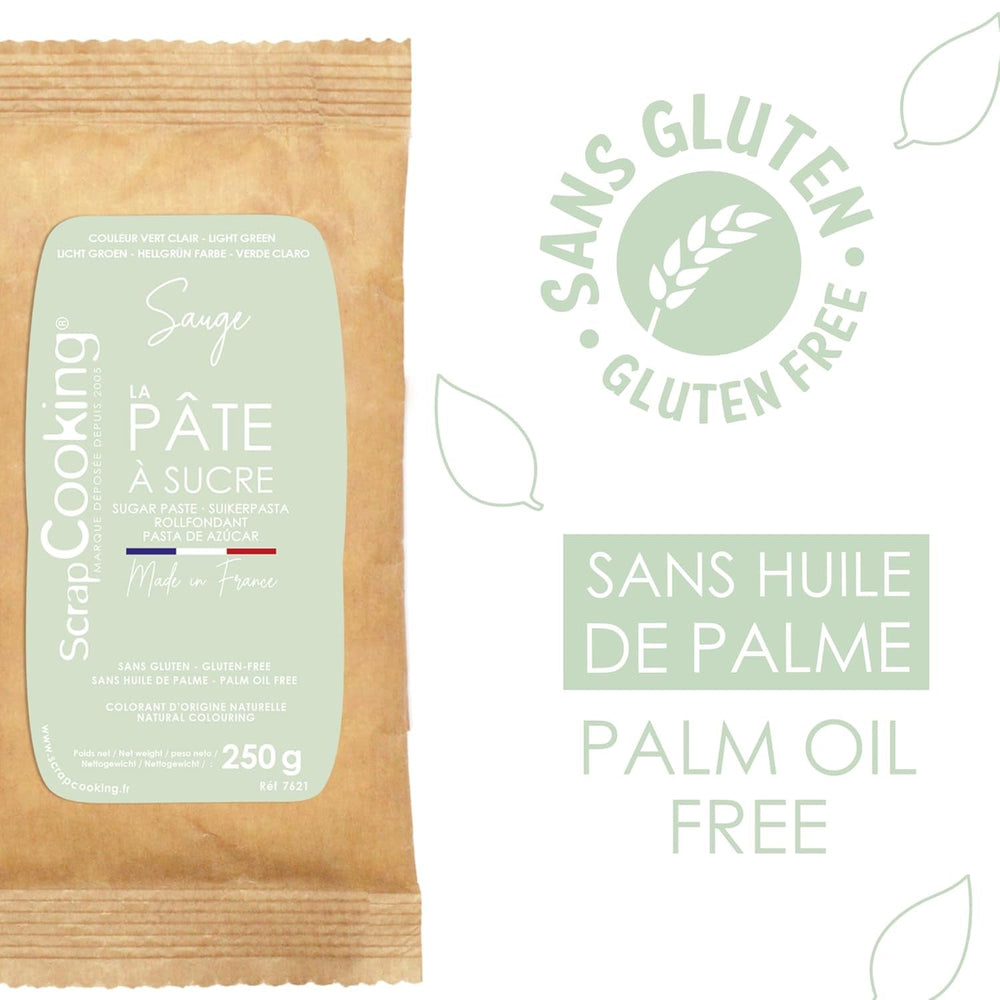 ScrapCooking - Pâte Ã Sucre Vert Sauge 250g - Colourant d'Origine Naturelle - Sans Gluten, Sans Huile de Palme - Pour Gâteaux, Pâtisseries Anniversaire - Vert Pastel - Fabriquée en France - 7621 Pasta de zahar Naty Shop
