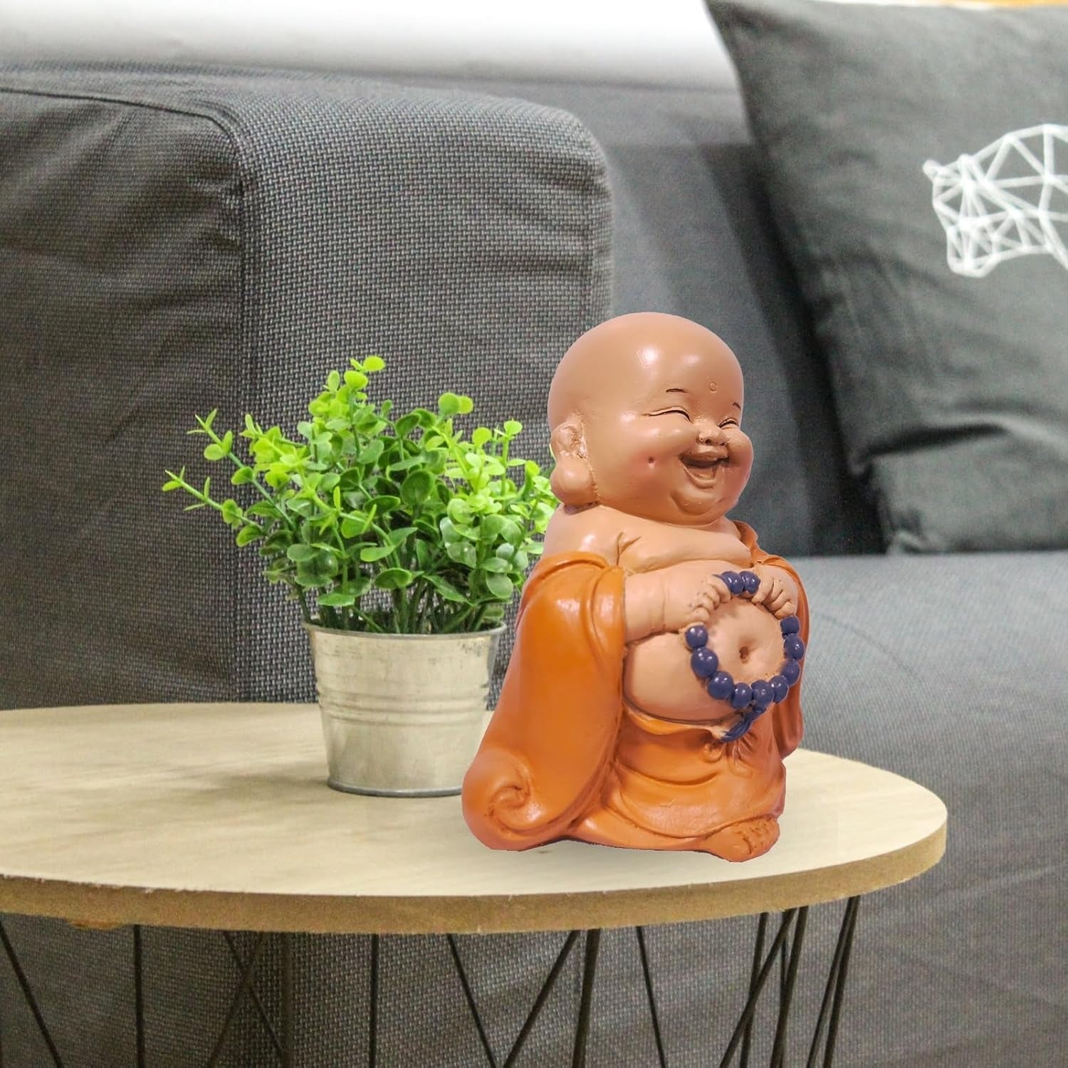 Statuetă Buddha râzând cu rozariu - Figurină inspirată și veselă - Talisman norocos plin de pozitivitate - Idee de cadou drăguță și spirituală - -H 10 cm - Zen'Light Statuete si sculpturi Naty Shop