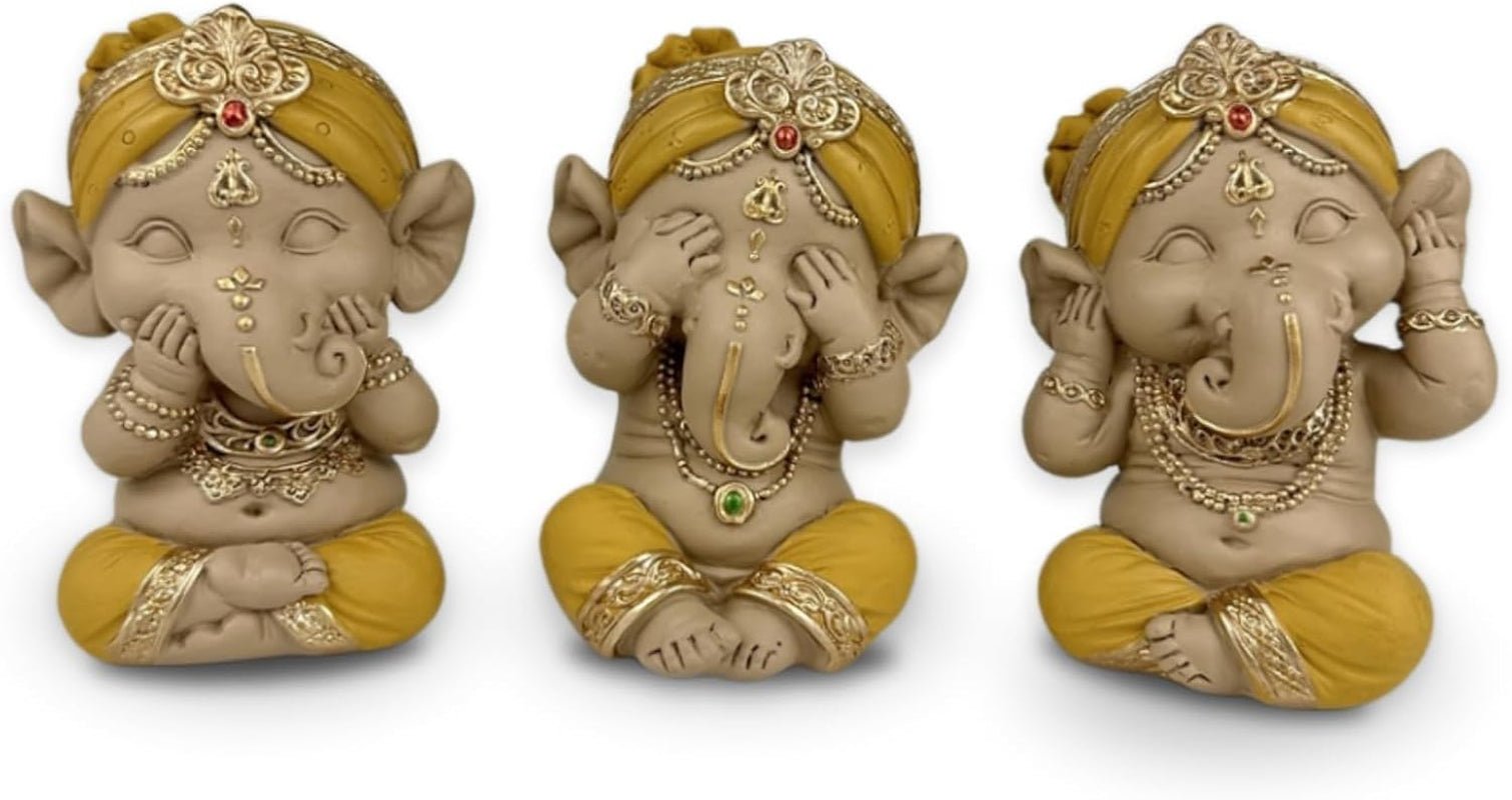 Statuie 3 Buddha râzând - Nu vezi nimic - Nu auzi nimic - Nu spui nimic - Baby Buddha Ansamblu simbolic - Stare de spirit pașnică și veselă - Decor Zen -H 18 cm - Zen'Light Statuete si sculpturi Naty Shop Galben auriu H 9