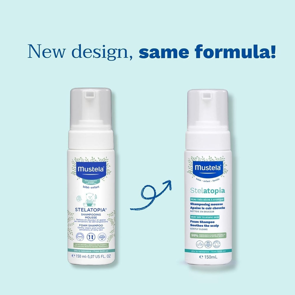 Stelatopia Șampon Mousse pentru scalp cu uscăciune extremă sau dermatită atopică, păr, bebeluși, copii, întreaga familie - reduce roșeața și mâncărimea (150ml) Copii - Baie si Skincare Naty Shop