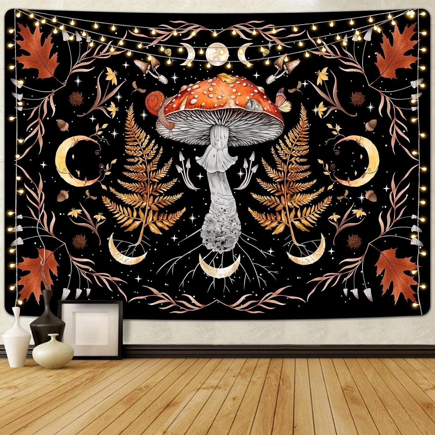 Tapiserie alishomtll vintage mushroom moon maple leaf botanical Casa - Accesorii si Decoratiuni Naty Shop Multi 150L X 130B Cm