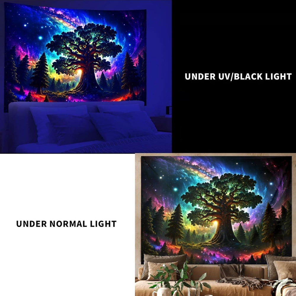Tapiserie blacklight forest psychedelic nature tree stars galaxy Casa - Accesorii si Decoratiuni Naty Shop