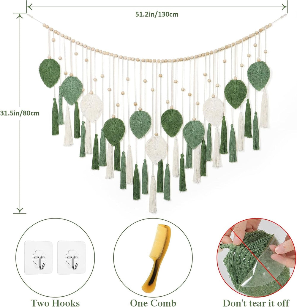 Tapiserie dremisland mare bej frunze verzi ciucure Casa - Accesorii si Decoratiuni Naty Shop