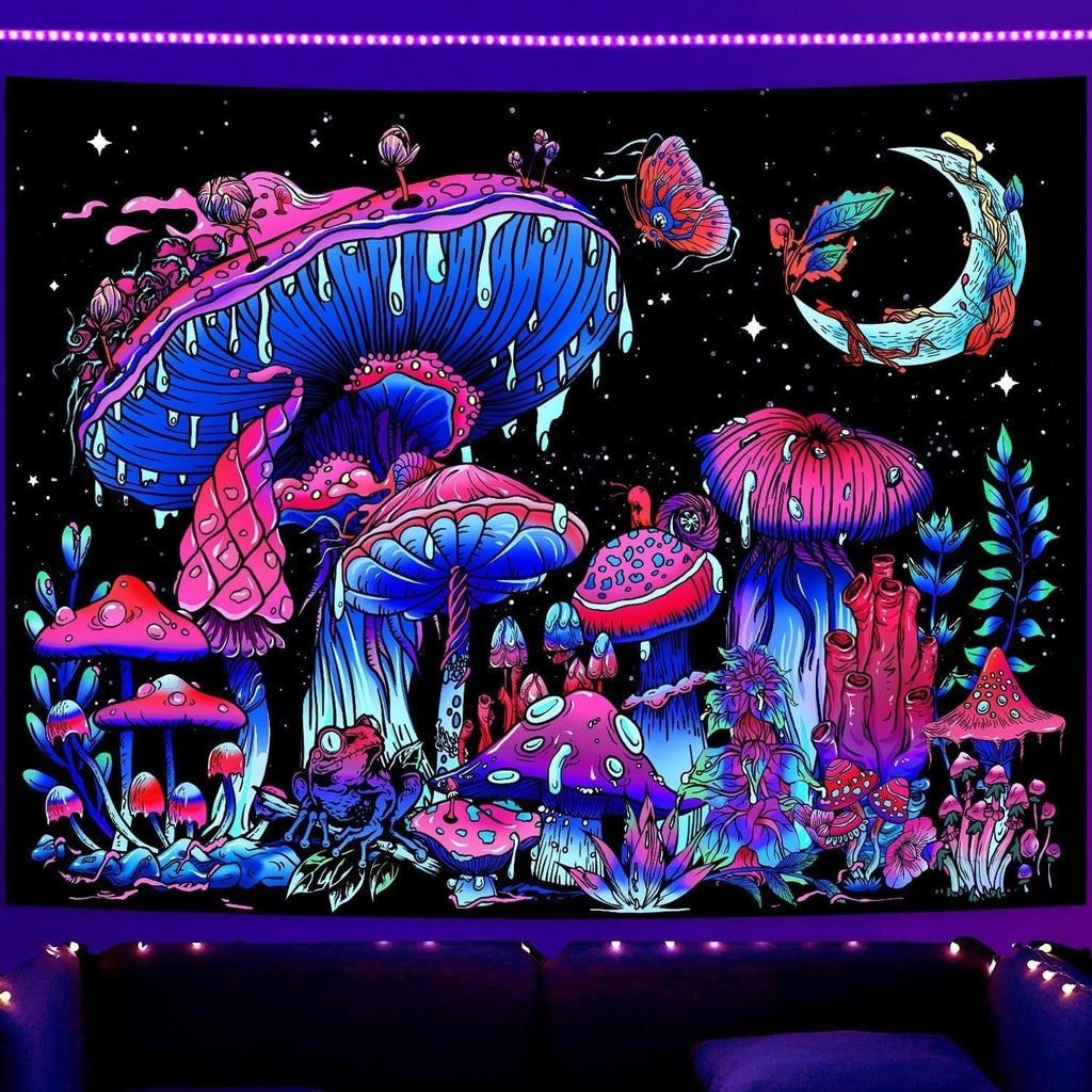 Tapiserie galaxie lumina neagra cer instelat albastru reactiv Casa - Accesorii si Decoratiuni Naty Shop Ciupercă 150L X 130B Cm