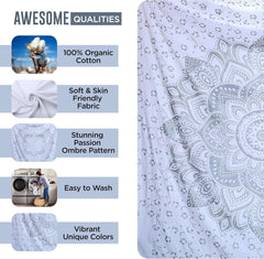 Tapiserie indiana mandala alb argintiu camera estetic panza Casa - Accesorii si Decoratiuni Naty Shop