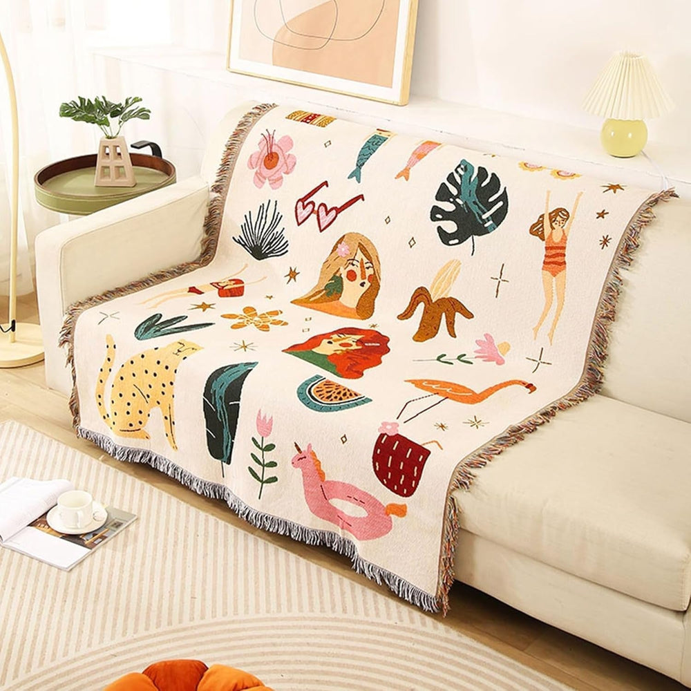 Tapiserie lumisyne double sided bumbac tesute patura arunca Casa - Accesorii si Decoratiuni Naty Shop Vacanță pe plajă