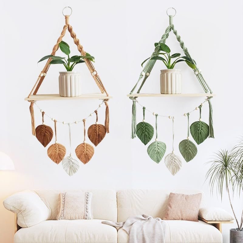 Tapiserie raft din lemn ghirlanda tesute frunze Casa - Accesorii si Decoratiuni Naty Shop