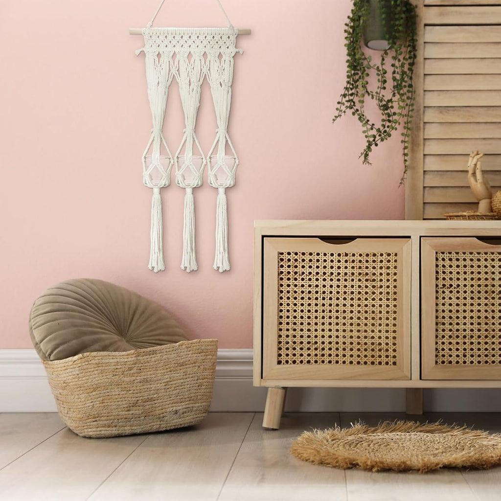 Tapiserie raft suporturi lumanari din sticla realizat Casa - Accesorii si Decoratiuni Naty Shop