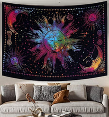 Tapiserie sun moon star spiritual asthetic rainbow bumbac Casa - Accesorii si Decoratiuni Naty Shop Curcubeu 210L X 140B Cm