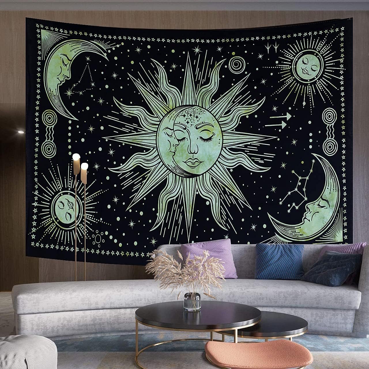 Tapiserie sun moon star spiritual asthetic rainbow bumbac Casa - Accesorii si Decoratiuni Naty Shop Salutări 150L X 137B Cm