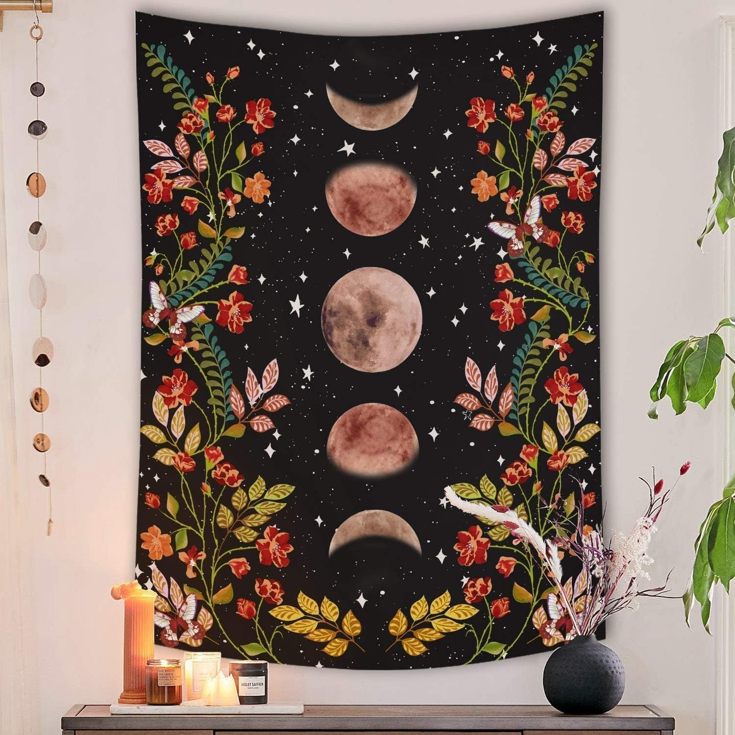 Tapiserie yisumei estetica luna flori negru dimensiune Casa - Accesorii si Decoratiuni Naty Shop Luna 150L X 130B Cm