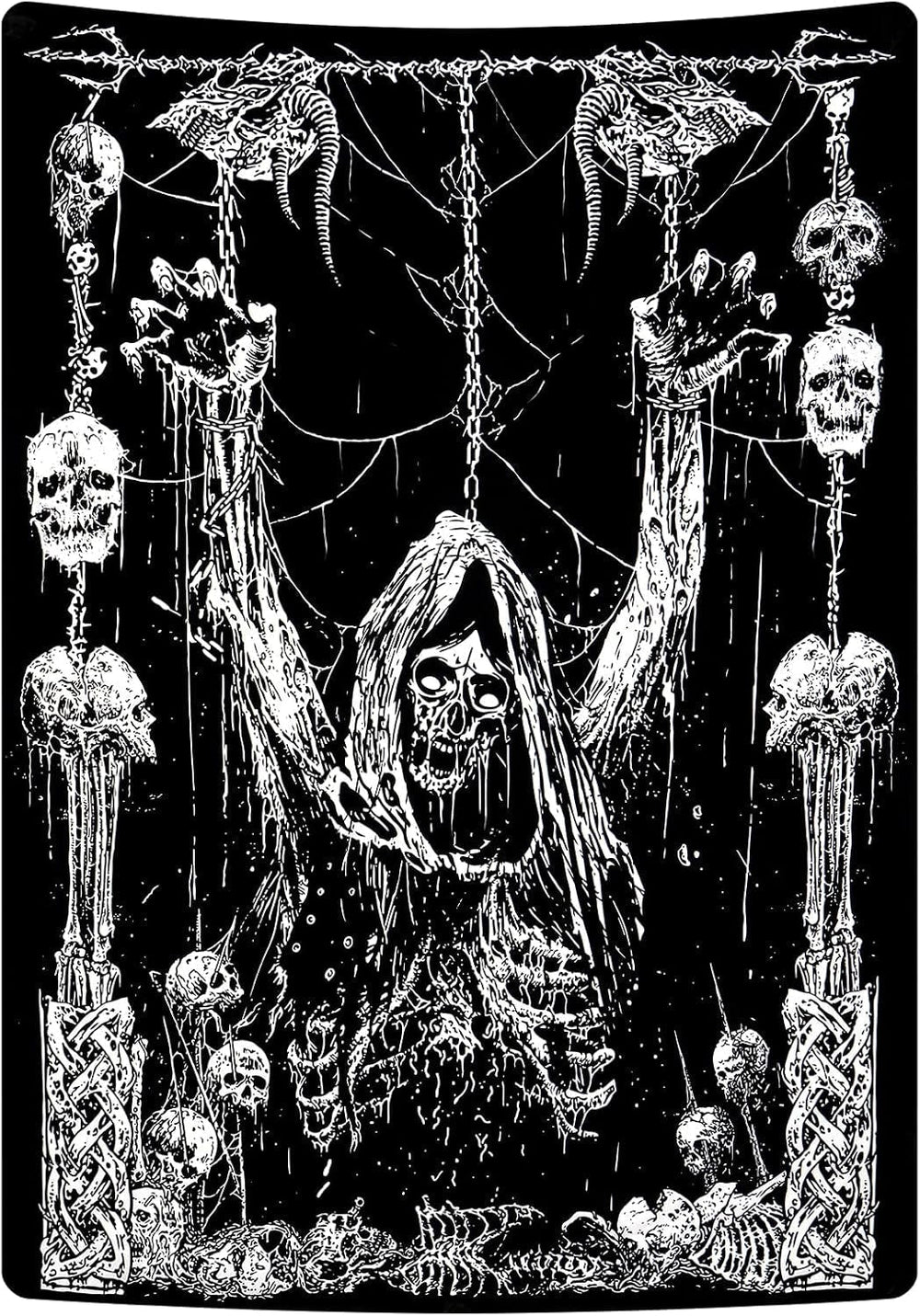 Tapiserie yrendenge craniu uman negru alb Casa - Accesorii si Decoratiuni Naty Shop Alb și negru 150L X 130B Cm