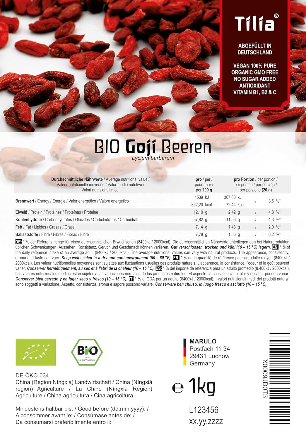 Tilia BIO Goji fructe de padure 1 kg Produse deshidratate Naty Shop