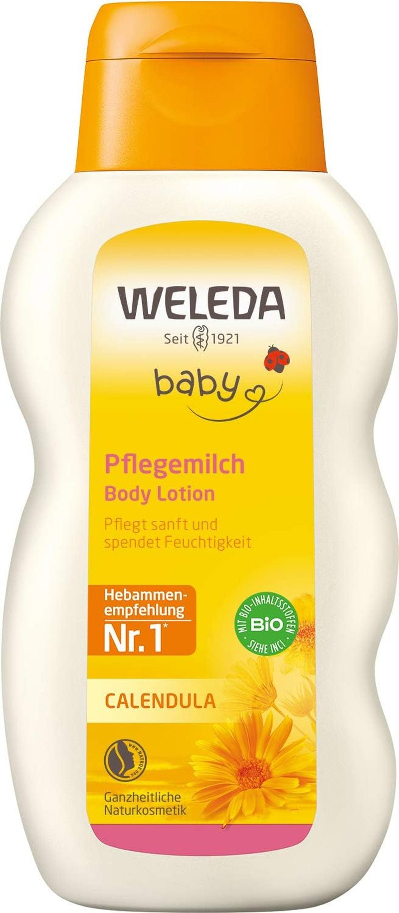 WELEDA Organic Baby Calendula Care Milk - Loțiune de corp cosmetică naturală cu ulei de migdale și ceară de albine pentru îngrijirea și curățarea pielii uscate a bebelușilor. Loțiune delicată de îngrijire a pielii pentru bebeluși și copii (1x 200ml) Copii - Baie si Skincare Naty Shop Titlu implicit