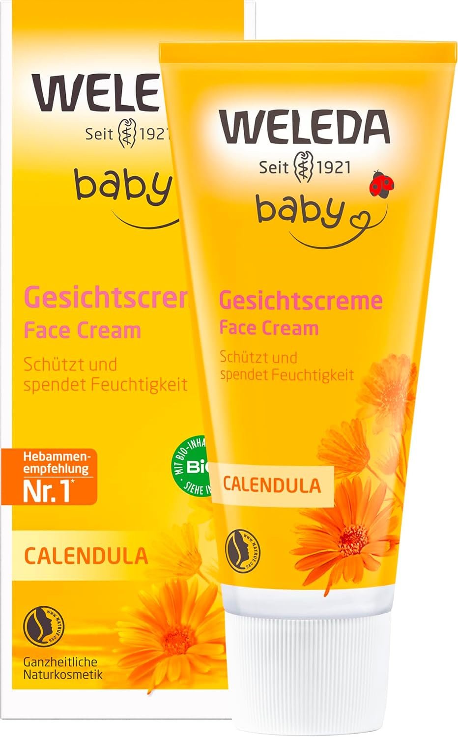 WELEDA Organic Baby Calendula Face Cream - Cremă hidratantă cosmetică naturală cu ulei de migdale și ceară de albine pentru îngrijirea pielii uscate. Cremă naturală de îngrijire facială pentru bebeluși și copii (1x 50ml) Copii - Baie si Skincare Naty Shop Cremă de față 50 Ml (1 pachet)