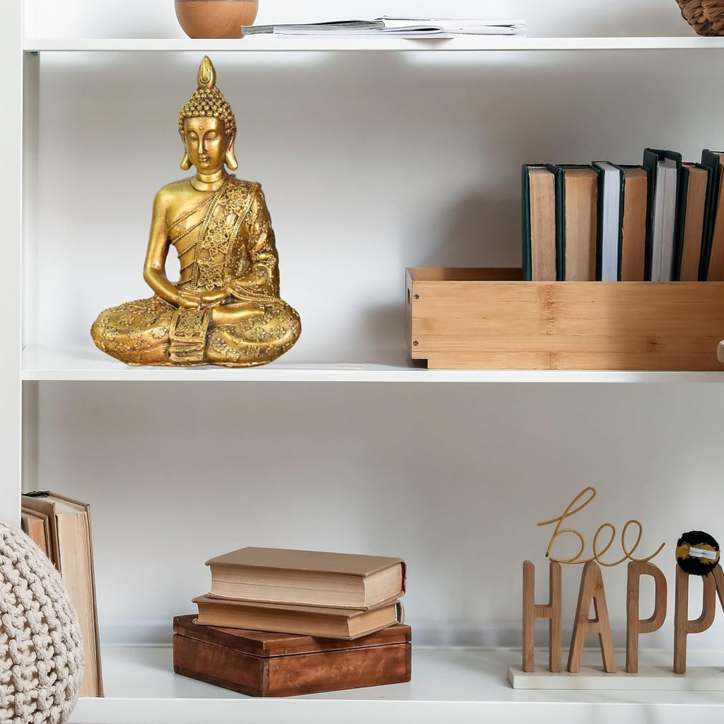 Zen'Light - Statuetă cu cap de Buddha Sanci - Decorațiune pentru Zen, meditație și feng shui - Cadou pentru o atmosferă relaxantă și spirituală - Statuie de Buddha - Înălțime: 18 cm - Culoare: auriu Statuete si sculpturi Naty Shop